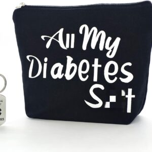 Diabetic Gifts All My Diabetes Funny Diabetic Travel Bag PouchDiabetic Keychain Personalized Gift Diabetic Supplies for Grandma Grandpa Mom Dad Sister Brother for Birthday Christmas Gifts (Black)