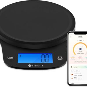 Etekcity Nutrition Smart Food Kitchen Scale, Digital Ounces and Grams for Cooking, Baking, Meal Prep, Dieting, and Weight Loss, 11 Pounds-Bluetooth, Black