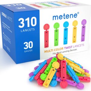 Metene Twist Top Lancets for Lancing Devices, 310 Count, 30 Gauge Lancets for Blood Sugar Test, Diabetic Lancets, Multicolored