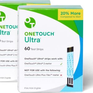 OneTouch Ultra Test Strips for Diabetes - 120 Count Diabetic Test Strips | Blood Sugar Test Strips for Blood Glucose Monitor Kit (2 Boxes, 60 Diabetes Test Strips Each)