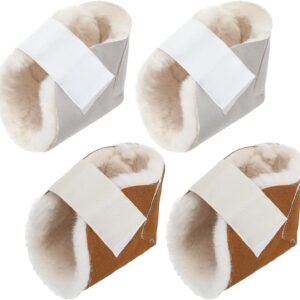 2 Pairs Heel Protector Boot Sheepskin Heel Protectors Soft Foot Cushions Pads with Securing Strap for Protect Feet Ankle Pressure Bed Sores
