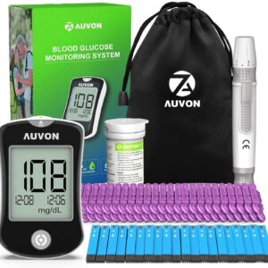 AUVON Blood Glucose Monitor Kit, High Accuracy Blood Sugar Test Kit with 50 Glucometer Strips, 50 30G Lancets, 1 Lancing Devices, DS-W Diabetes Testing Kit, No Coding Required, Travel Size