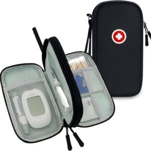 Diabetic Supplies Travel Case, Carrying Bag Organizer For Diabetes Testing Kit, Blood Glucose Monitor Kit with Meter, Blood Sugar Test Strips, Lancets, Lancing Device, Alcohol Wipe (Case Only)