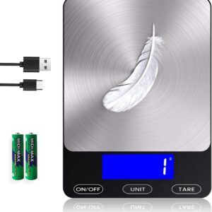 Food Scale -33lb Digital Kitchen Scale for Food Ounces Grams Rechargeable 304 Stainless Steel,Batteries and Type-C Charging | Perfect for Meal Prep, Cooking, and Baking, Black