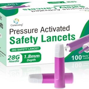 Safety Lancets, 100 Count Sterile, Pressure Activated Activation, 28 Gauge Needle, 1.8 mm,Single-Use, Gentle for Comfortable Testing
