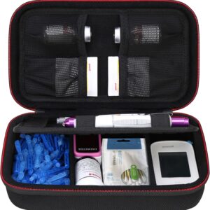 Elonbo Diabetic Supplies Travel Case, Glucose Meter Portable Storage Bag, Diabetic Care Kits Organizer Holder, Diabetic Supply Carrying Case for Glucose Meter Insulin Pen Blood Sugar Test Strips,Black