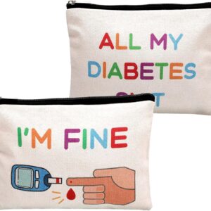 2 Pieces Diabetic Supplies All My Diabetes Funny Organizer Travel Bag Canvas Bag Diabetic Emergency Canvas Bag Toiletry Make up Zipper Pouch Case for Women Grandma Grandpa Mom Dad Christmas Presents