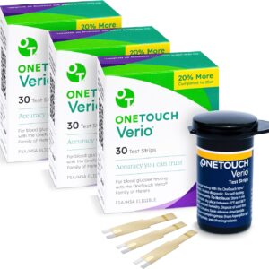OneTouch Verio Test Strips for Diabetes Value Pack - 90 Count - for Blood Sugar Monitor - Home Self Glucose Testing - 3 Boxes, 30 Strips Per Pack