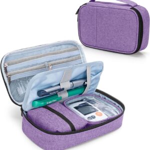 CURMIO Diabetic Supplies Bag for Glucose Meter, Medication and Other Diabetes Care Supplies, Diabetes Travel Organizer Case with Detachable Pouches, Purple (Bag Only)