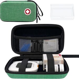 Diabetic Supplies Travel Case, Carrying Case Organizer for Diabetes Testing Kit, Blood Glucose Monitor Kit with Meter, Blood Sugar Test Strips, Lancets, Lancing Device(Case Only) (Green)