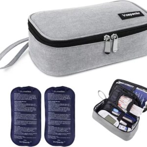 Insulin Cooler Travel Case, Diabetic Medicine Carrying Bag with 2 * 200g Ice Packs, Large Capacity Insulated Organizer Medication Cooler Bag for Insulin Pens and Diabetes (Gray)