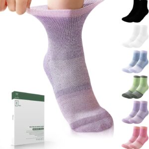 Bulinlulu Bamboo Viscose Diabetic Socks for Women&Men,6 Pairs Non Binding Diabetic Ankle Socks,Wide Socks Size 6-9 9-11