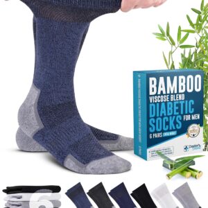 Doctor's Select Bamboo Viscose Diabetic Socks for Men - 6 Pairs Crew | Diabetic Neuropathy Socks | Black, White, Grey, Dark Grey, Navy, Blue