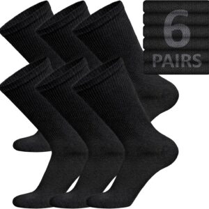 6 Pairs of Cotton Diabetic Non-Binding Neuropathy Crew Socks (Black, Fits Mens Shoe Size 9-12/Womens Shoe Size 10-13)