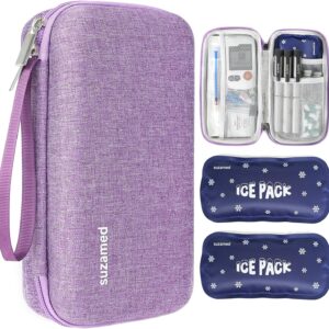 Insulin Cooler Travel Case,EVA Insulation Travel Medicine Kit with 2 Ice Packs for Diabetes Care,Insulin Pen and Other Diabetic Supplies (Purple)
