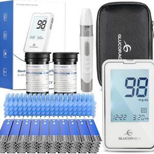 Blood Glucose Monitor Kit with 100 Blood Sugar Test Strips & Lancets, Glucometer, Lancing Device, Travel Case, Diabetic Home Testing Kit